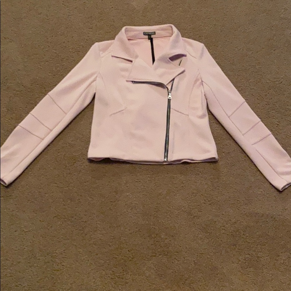 Blush pink zip up coat.